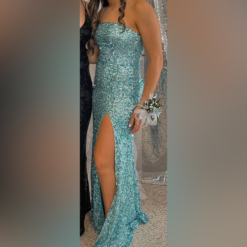 Sherri Hill strapless Blue/Aquamrine Prom Dress